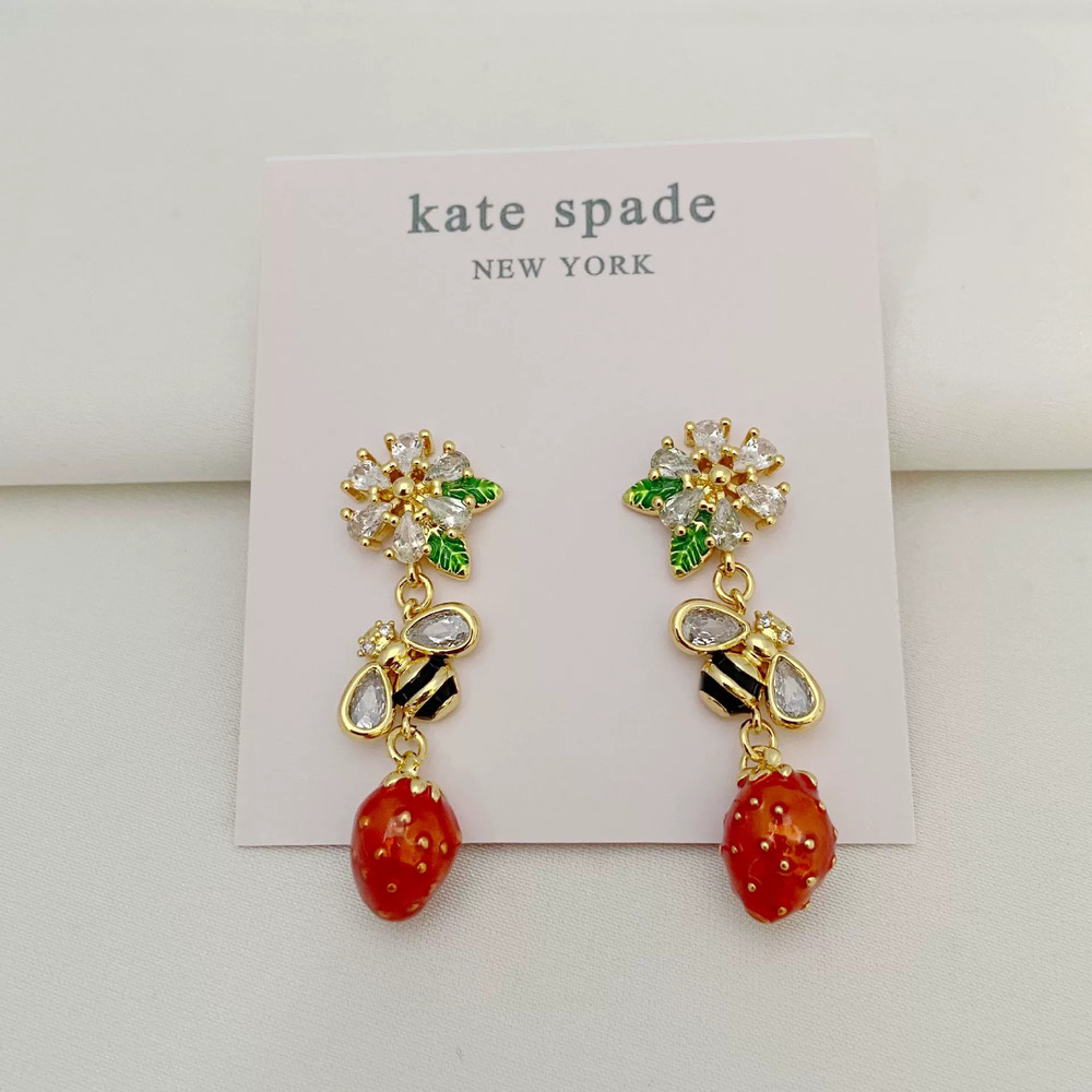 Kate SPADE Forest Strawberry Flower Enamel Bee Drop Earrings